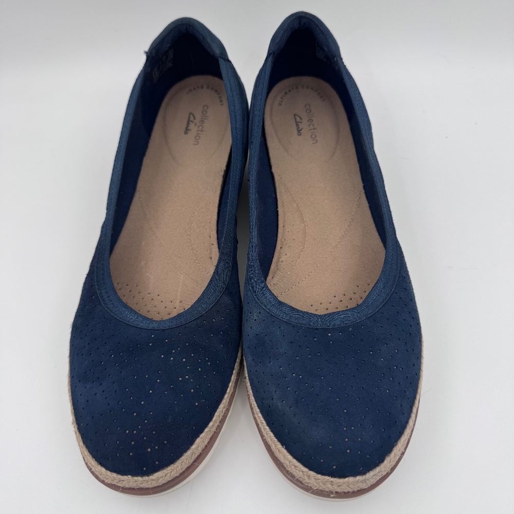 Clarks Collection Mira Tide Navy Blue Suede Espadrille Loafers Flats Women‎ 10M